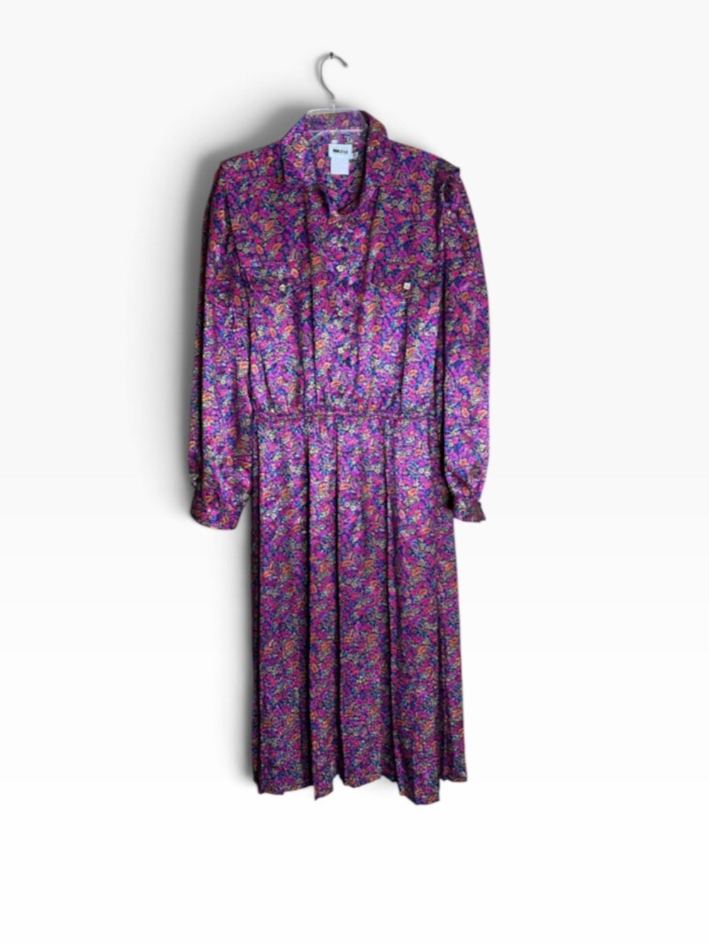 Vintage Leslie Fay Size 18 Floral Paisley Midi Dress Gold Buttons 80s 90s